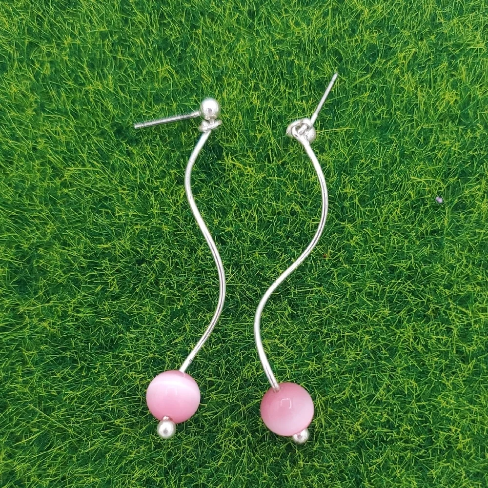 90s Baby Pink Moonstone Dangle‎ Earrings E1014